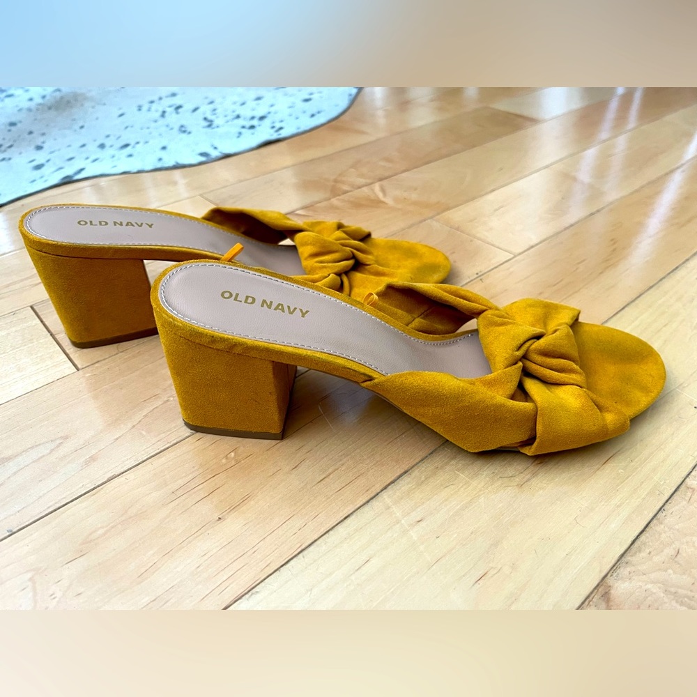 Mustard Yellow Block Heel Slides
